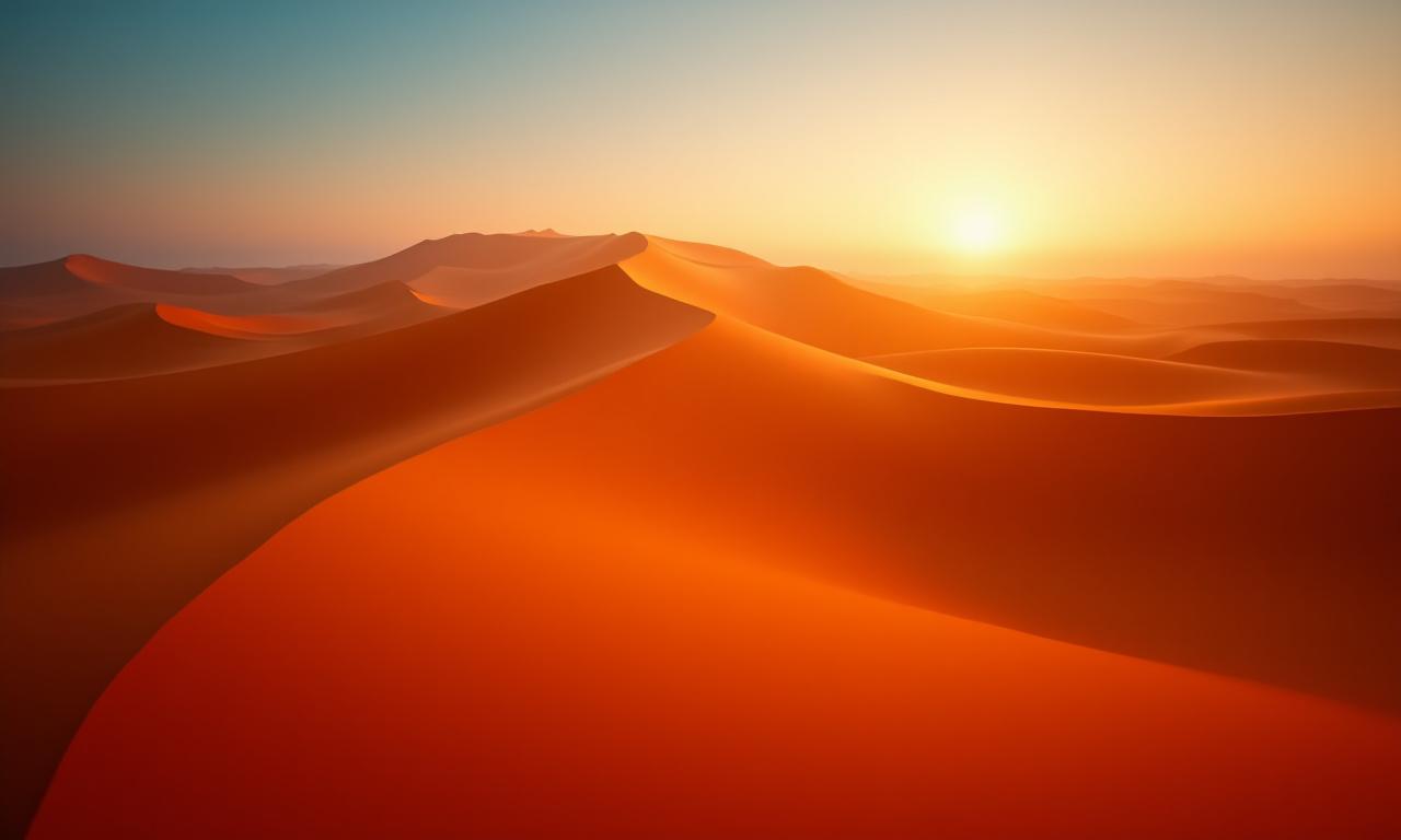 Golden sand dunes stretched under a clear blue sky