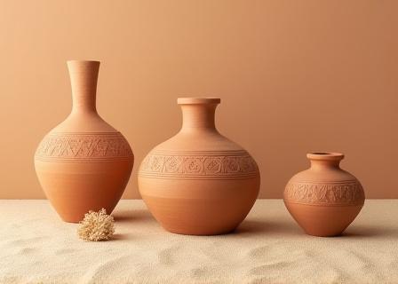 Traditional earth-toned pottery being sculpted