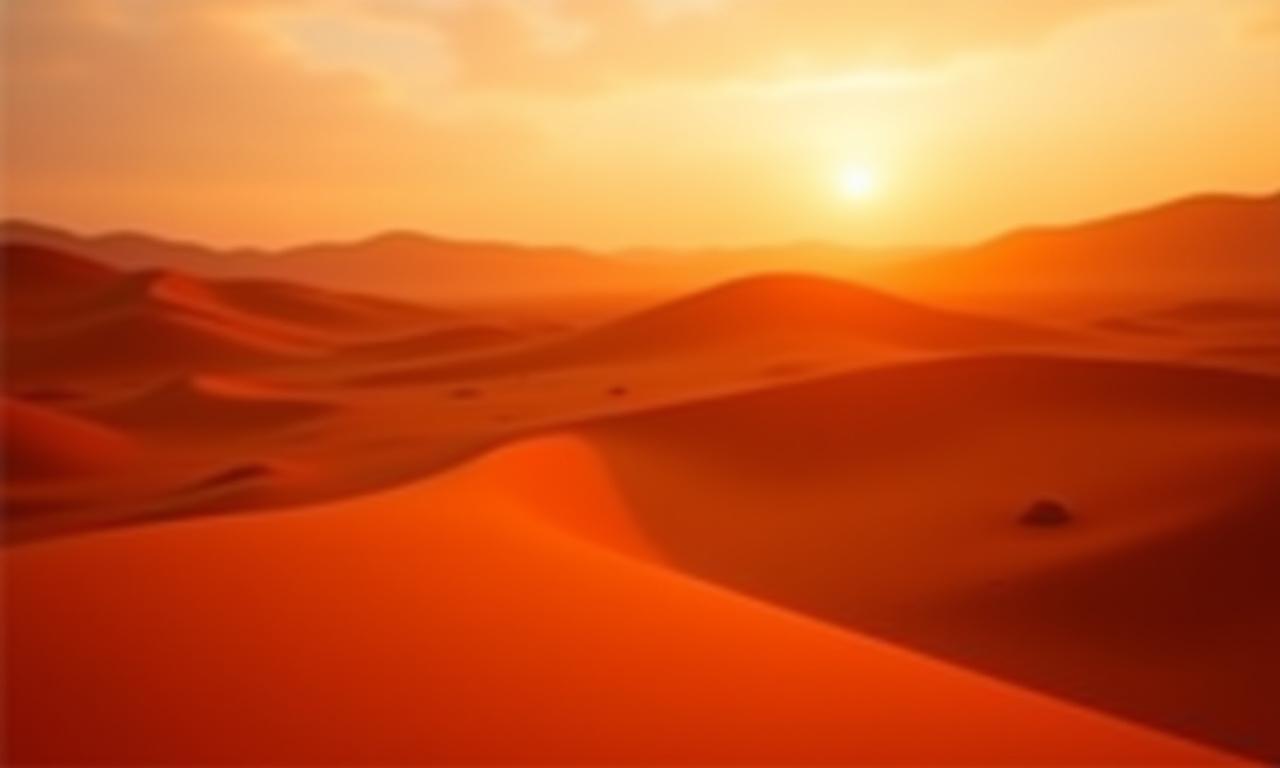 Golden sunset over ancient desert landscape